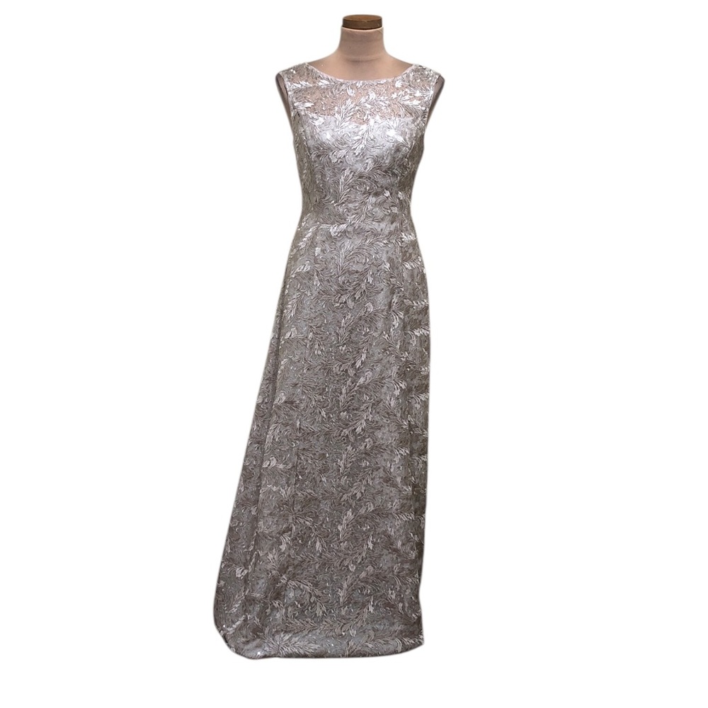 NWT Adrianna Papell Maxi Dress Size 6 Beige Sequin Lace
